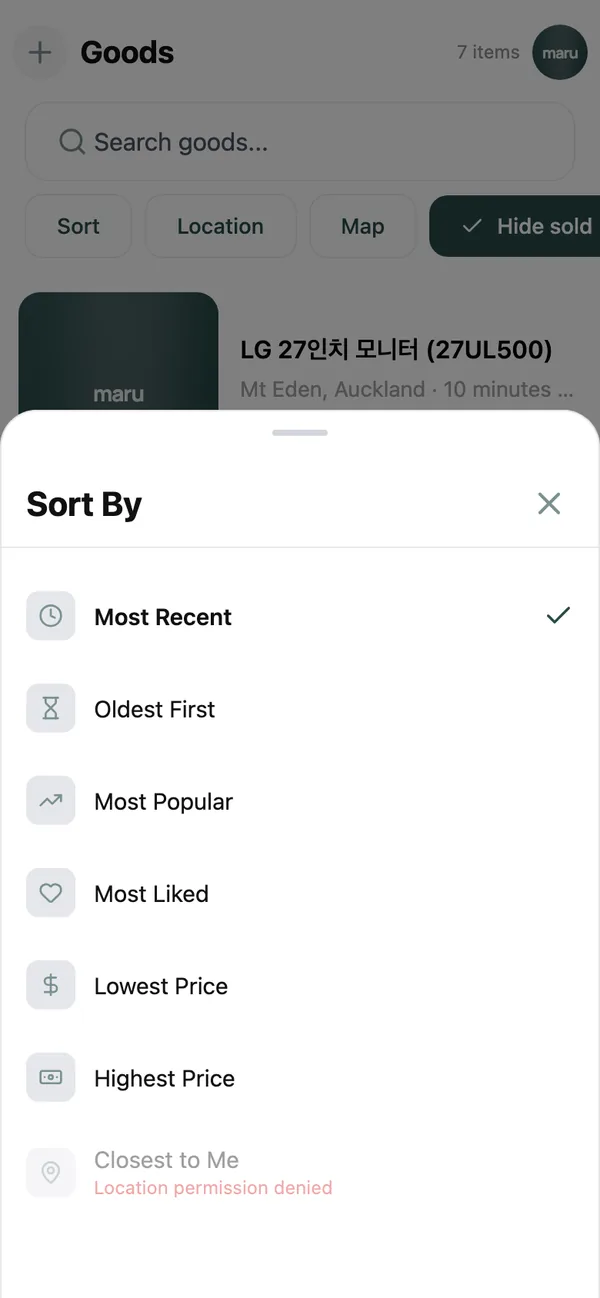 The Sort options