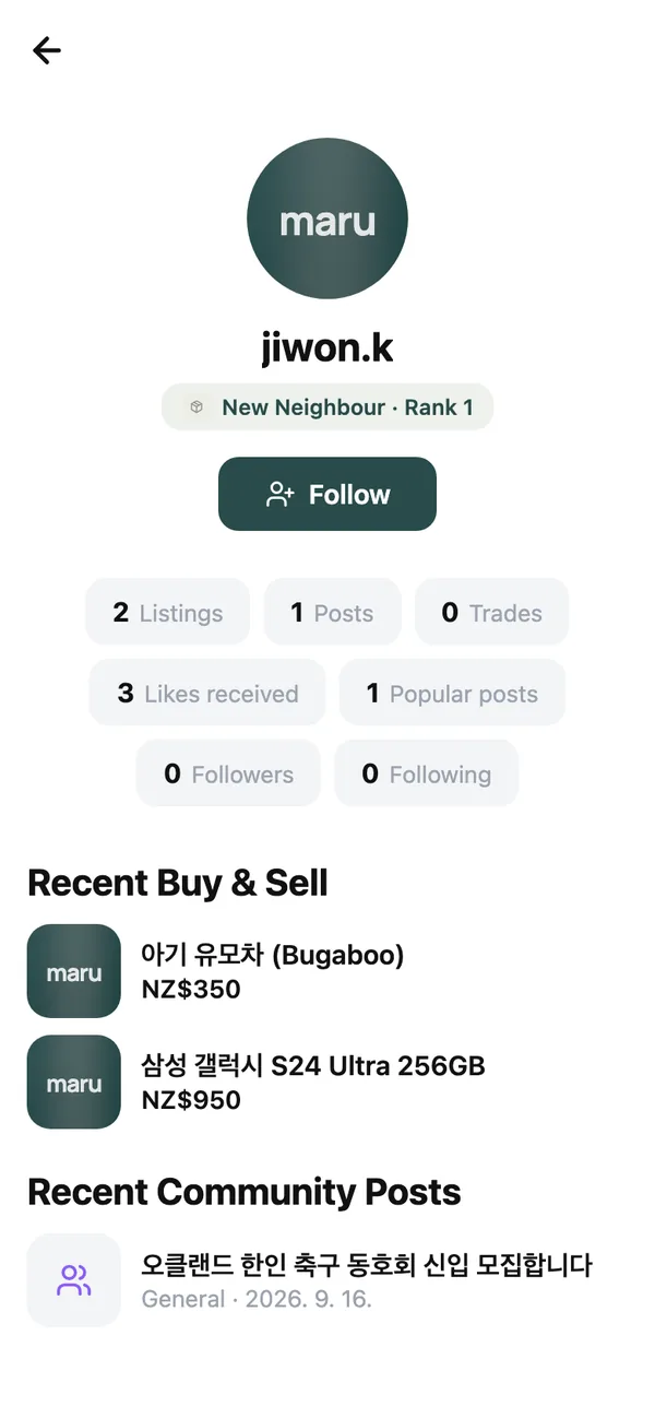 A member's profile with Follow