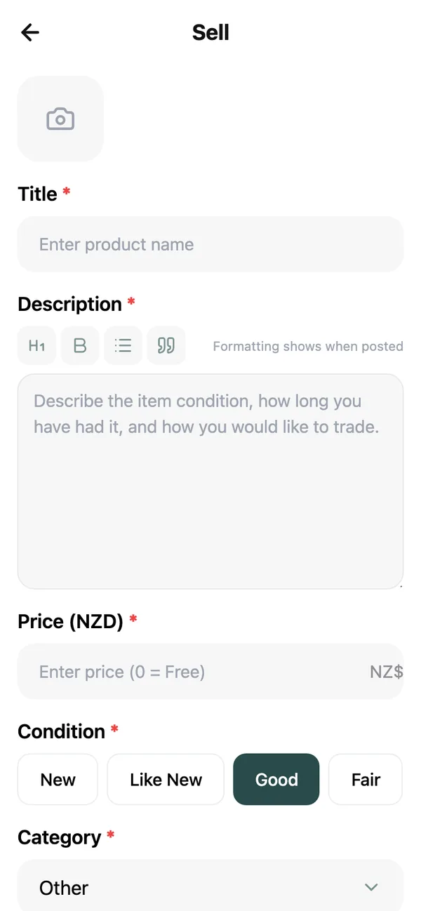 The Sell form